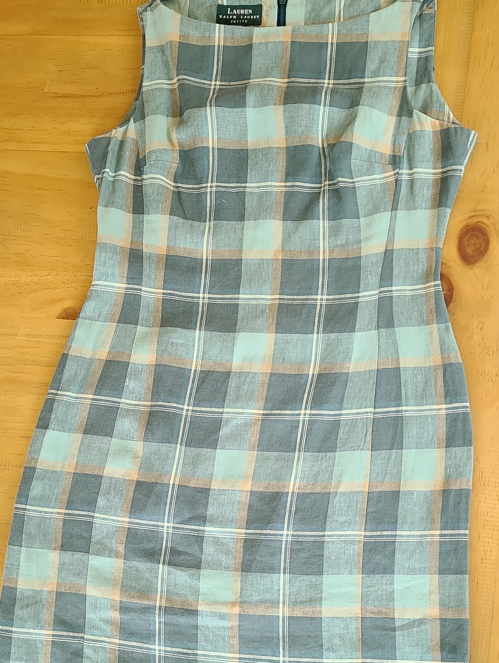 Vintage Lauren Ralph Lauren Green and Tan Plaid Sleeveless Sheath Dress